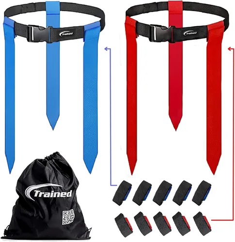 Vista 12 de Trained Cinturones de fútbol con bandera de hombre, juego de fútbol con bandera ajustable para equipos deportivos, entrenamiento y competencia