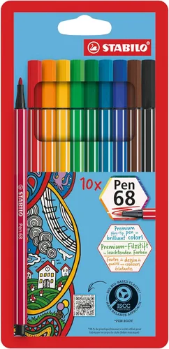 Vista 10 de STABILO Pen 68 - Bolígrafo con punta de fieltro de calidad premium, cartera de 6 colores de neón