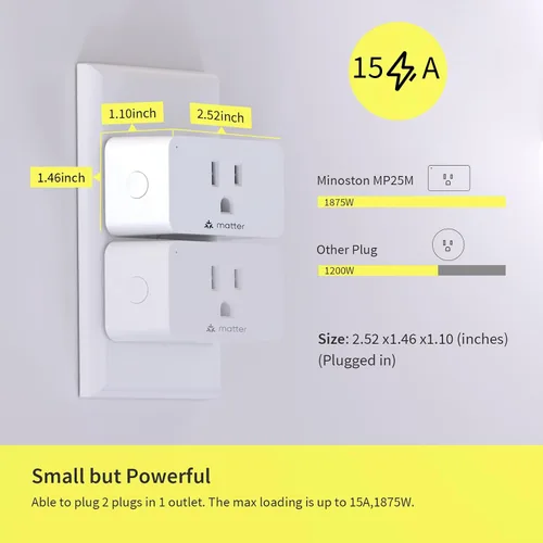 Vista 8 de Minoston Matter - Enchufe inteligente, compatible con Alexa, Google Home, Apple Home, SmartThings, Siri, Smart Outlet 15A Max, control remoto