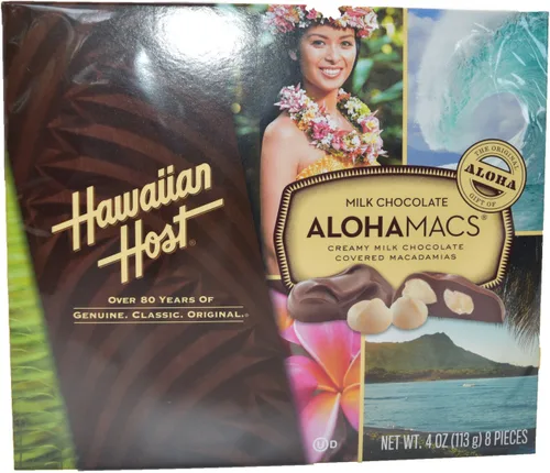 Vista 4 de Hawaiian Host Paquete variado de nueces de macadamia con macnut crujiente, caramelos Maui y AlohaMac