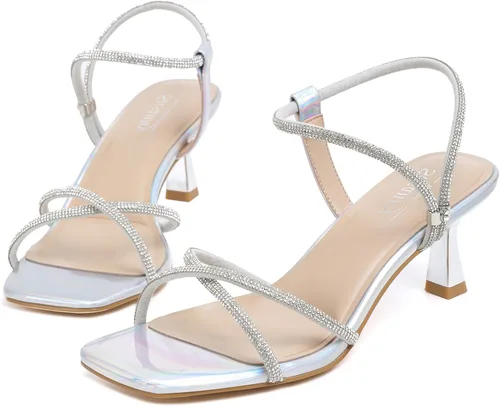 Vista 24 de Susanny - Zapatos de tacón bajo con strass para mujer, con punta puntiaguda, de tacón kitten, con cierre, ajustables, con correa, para vestido
