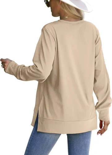 Vista 3 de Saloogoe - Sudadera con abertura lateral para mujer, moda de otoño, camisetas de manga larga