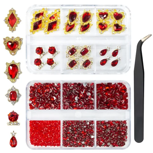 Vista 27 de 24 piezas de piedras brillantes negras para uñas, dijes de uñas de lujo, dijes de corazón negro de jet para uñas, gemas grandes de 3D para uñas