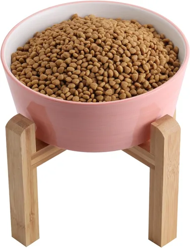 Vista 8 de Cuenco elevado de cerámica negro para perros con soporte de madera para razas pequeñas y medianas, plato de agua pesado, 6 pulgadas antideslizante
