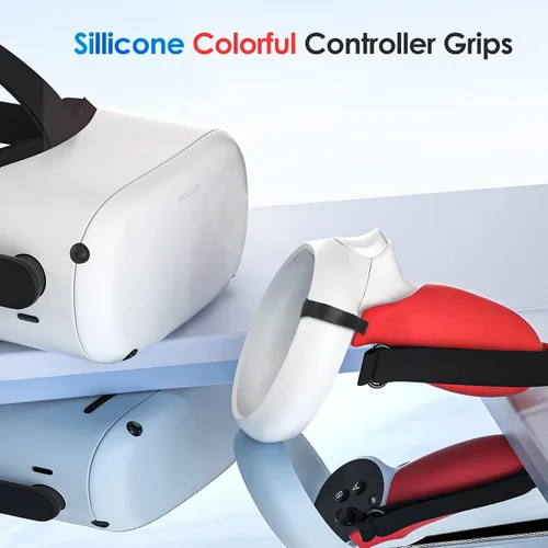 Vista 7 de YRXVW Funda de agarre para controlador Oculus Quest 2, empuñaduras de silicona con diseño único con correa ajustable para nudillos, accesorios