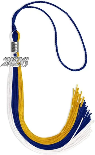 Vista 90 de Endea Graduation Borla de triple color con gota de fecha plateada (negro/dorado/granate, 2020)
