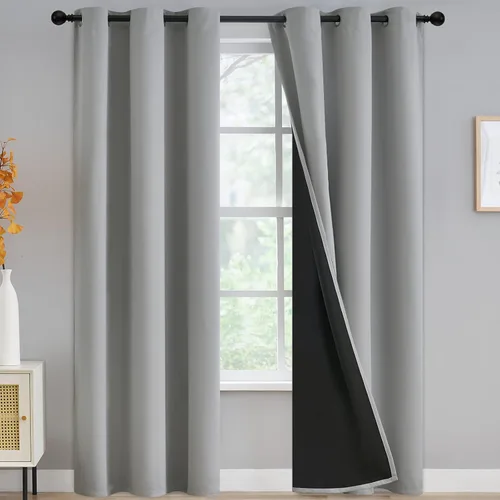 Vista 133 de Yakamok Cortinas negras, cortinas de ventana con aislamiento térmico y eficiencia energética para dormitorio, cortinas opacas completas y cortinas