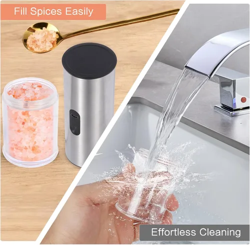 Vista 10 de Enutogo Juego de molinillo de sal y pimienta, salero eléctrico con grosor ajustable, molinillo de sal automático, molinillo de sal recargable