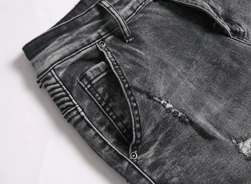 Vista 6 de XIMXIMMTIAN Jeans de mezclilla para hombre estilo motociclista, lavados, desgastados, ajustados y rectos