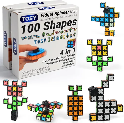 Vista 12 de TOSY Spinner Fidget Magnético que Brilla - 16 Bloques, Juguete 3 en 1: Spinner Fidget Transformable, Cubo Infinito/Rompecabezas, Brillante, Rellenos