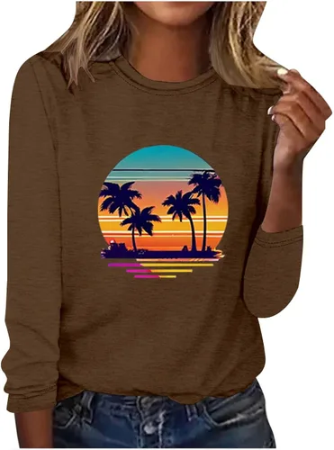 Vista 4 de Sudaderas gráficas 2023 para mujer, manga larga, cuello redondo, ropa de moda, holgada, para otoño