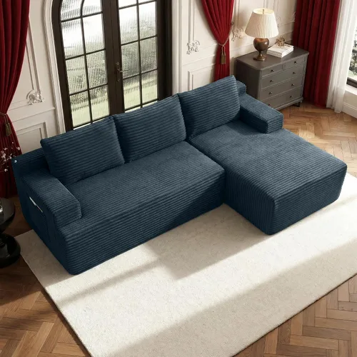 Vista 45 de Sofá modular moderno de 96 pulgadas para sala de estar, sofá modular tapizado sin hueso con bolsillos, cómodo sofá nube con diván en forma de L Negro