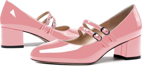 Vista 6 de WAYDERNS Mary Jane - Zapatos de tacón bajo y grueso con correa ajustable para mujer, 2 pulgadas