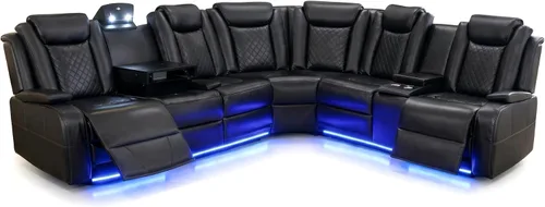 Vista 20 de FUOROLA Sofá modular de gran tamaño, sofá modular de cuero con reclinable, sofás seccionales para sala de estar, sofá reclinable de piel sintética