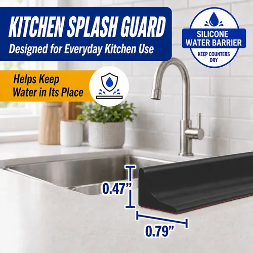 Vista 2 de Protector contra salpicaduras para fregadero de cocina y barrera de agua para bañera, 39 pulgadas, color negro Flexible self-adhesive water dam