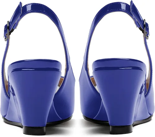 Vista 4 de WAYDERNS Zapatos de tacón bajo con hebilla de charol y punta abierta para mujer de 2 pulgadas
