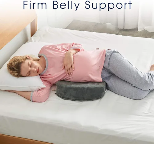 Vista 3 de Cheer Collection Cojín de cuña de maternidad de espuma viscoelástica Almohada de apoyo para el vientre con funda lavable de microfelpa extraíble