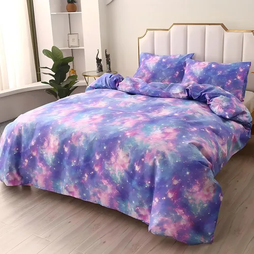 Vista 3 de Juego de funda de edredón SDIII Blue Galaxy para cama grande con 2 fundas de almohada, sin incluir el relleno, ropa de cama espacial con cierre