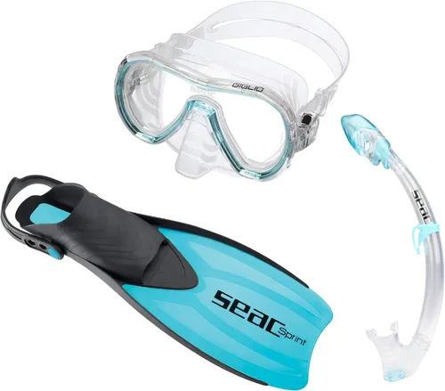 Vista 8 de SEAC - Set unisex para jóvenes Sprint Dry con máscara de buceo, esnórquel y aletas de tacón abierto, para niños y adultos