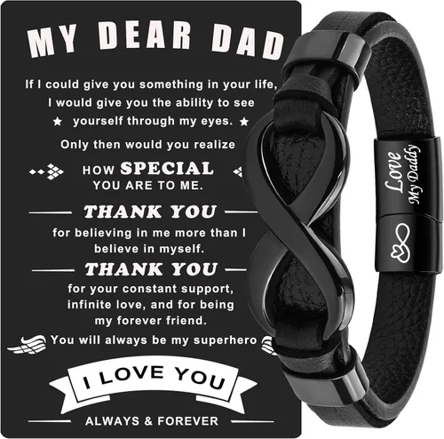 Vista 5 de VGWON Pulsera de Nudo Infinito para Hombres, Regalo de Navidad para Él Para Mi Hombre/Hijo/Papá Pulsera de Cuero Te Amo Pulsera para Hombres Regalo