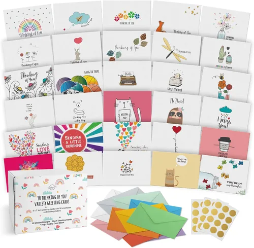 Vista 8 de Dessie 30 tarjetas únicas de feliz cumpleaños 5x7 - Tarjetas de cumpleaños a granel con lámina dorada con mensaje en el interior. 32 sobres blancos