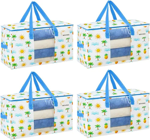Vista 15 de VENO Paquete de 4 bolsas de mudanza resistentes, bolsas de almacenamiento de ropa y edredón con ventana transparente, suministros de embalaje