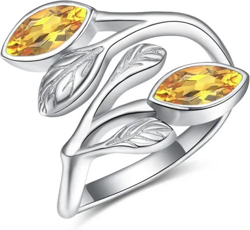 Vista 18 de Anillos de hoja para mujer 925 Anillos de plata de ley con piedra de nacimiento de hoja Anillos abiertos ajustables Anillos de promesa Anillos