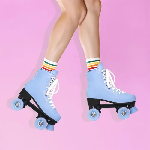 Vista 5 de Nattork Patines de ruedas para mujeres, para exteriores, interiores, cuatro ruedas, divertidos y modernos, para hombres, niñas y niños, color azul