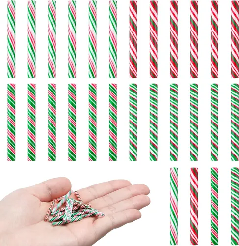 Vista 10 de Giegxin 60 piezas de bastón de caramelo de Navidad para manualidades, arcilla plástica falsa de caramelo, decoraciones de menta mini arcoíris
