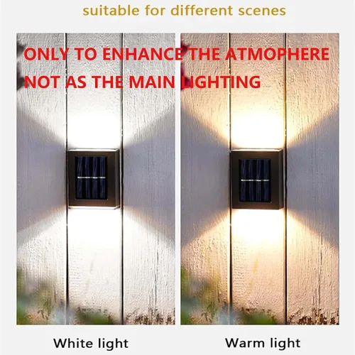 Vista 9 de 2 luces LED solares de pared arriba y abajo iluminan al aire libre sensor de luz solar lámpara IP65 impermeable moderno estilo nórdico decoración