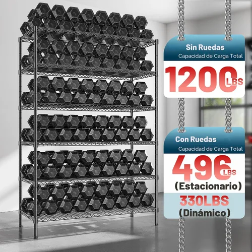 Vista 5 de Romorgniz Estantes de almacenamiento de 82 pulgadas de alto x 45 pulgadas de ancho x 18 pulgadas de profundidad con ruedas, estantes de alambre de 6