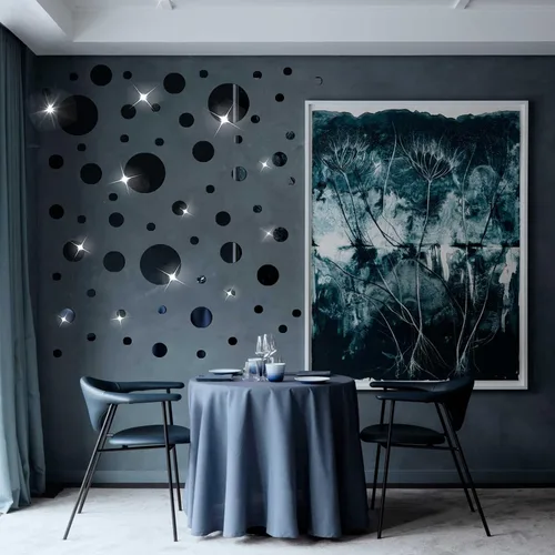 Vista 4 de Juego de 60 calcomanías de pared para bricolaje, espejo de acrílico, calcomanías de pared para sala de estar, dormitorio (negro)
