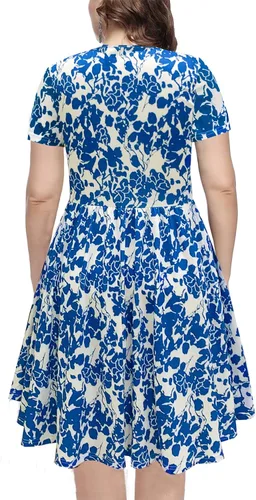 Vista 2 de BEDOAR - Vestido casual para mujeres en talla extragrande, vestido con vuelo, acampanado con cuello en V y hasta la rodillas con bolsillos