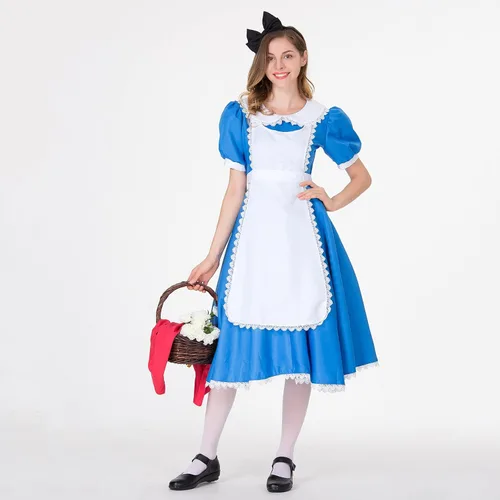 Vista 4 de Halloween Women's Cosplay Outfit Blue Maid Fancy Dress Costume Women Vintage 1950S Retro Rockabilly Prom