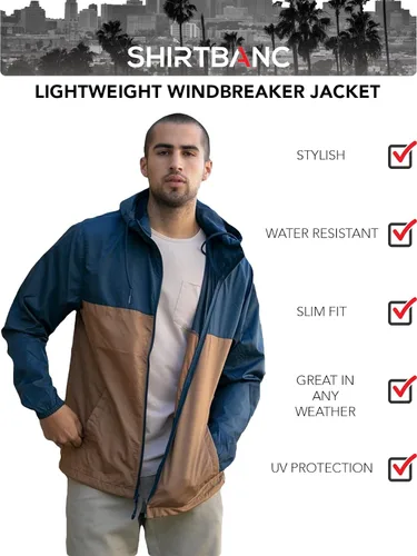 Vista 3 de ShirtBANC Chaqueta cortavientos para hombre, ligera, resistente al agua