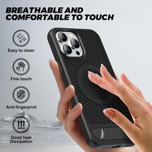 Vista 6 de Funda magnética de disipación de calor para iPhone 13 Pro Max, para MagSafe, protección contra caídas de enfriamiento, funda con función atril
