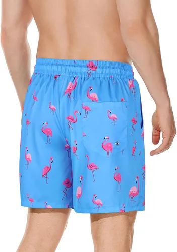 Vista 4 de Century Star Traje de baño para hombre con forro de compresión de secado rápido con bolsillos 01 Flamencos azul cielo