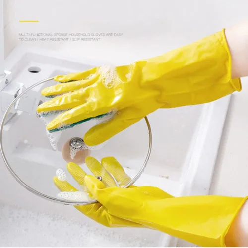 Vista 9 de iplusmile 1 par de guantes de látex guantes de fregado guantes de látex para el hogar guantes de lavado de platos reutilizables guantes de mano