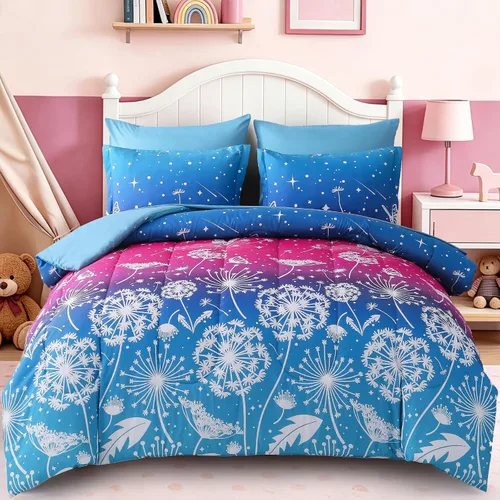 Vista 17 de Dinjoy Juego de edredón de 6 piezas para niñas, juego de ropa de cama colorido de arcoíris degradado tamaño individual, cama en una bolsa para niños