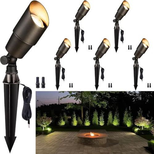 Vista 16 de Gardenreet Focos de Paisaje de Bajo Voltaje - Luz Ascendente LED de Latón para Exteriores 12V, Focos con Cable IP65 Impermeables, Bronce Antiguo