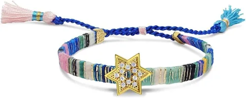 Vista 24 de Alef Bet by Paula Macrame Friendship Bracelet in Shades of Blue with Gold-plated Jewish Star of David Charm