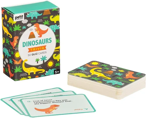 Vista 3 de Petit Collage Dinosaurs Trivia Quiz Cards Divertido juego de cartas para niños, juego de trivia para niños a partir de 5 años Incluye 50 tarjetas