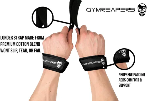 Vista 2 de Gymreapers - Correas de muñeca para levantamiento de pesas, culturismo, levantamiento de potencia, entrenamiento de fuerza, peso muerto y remo - De