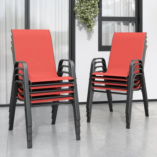 Vista 24 de Sillas de patio, sillas de comedor apilables para todo tipo de clima, tela de textileno y marco de metal, juego de sillas para exteriores para patio