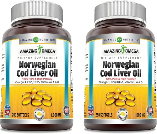Vista 8 de Amazing Omega Norwegian Cod Liver Oil 1000 Mg Softgels Supplement Omega-3, EPA, DHA, Vitamin A, D & Vitamin E (Lemon 60 Count)