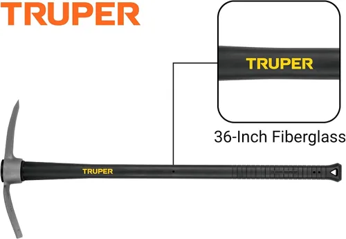 Vista 4 de Azadón cortador Truper 31612 2-1/2 libras, mango de madera, 36", Asa de fibra de vidrio