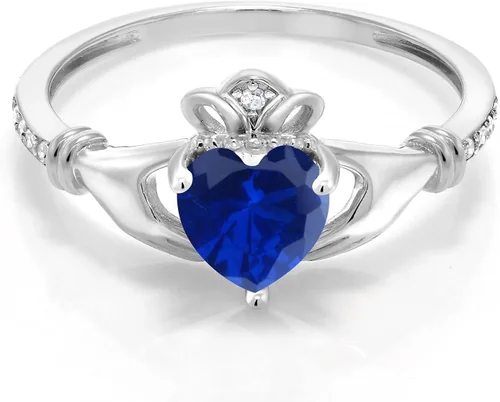 Vista 3 de Gem Stone King Anillo de compromiso claddagh celta irlandés de oro blanco de 10 quilates con piedra preciosa en forma de corazón de 0.236 in