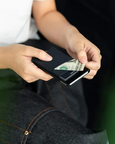 Vista 38 de VULKIT Card Holder with Money Pocket Pop Up Wallet RFID Blocking Slim Metal Bank Card Case Holds 5 Cards and Notes