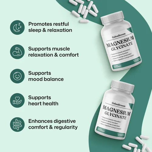 Vista 3 de ColonBroom Cápsulas de glicinato de magnesio puro Suplemento para dormir, apoyo cardíaco y muscular Sin OMG, sin gluten, vegano y sin azúcar