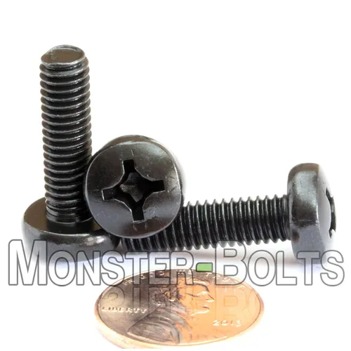 Vista 2 de MonsterBolts - Cabezal Phillips M6 x 0.787 in, DIN 7985A, acero aleado, óxido negro, paquete de 10
